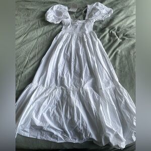 Ganni White Maxi Dress with Puff Sleeves